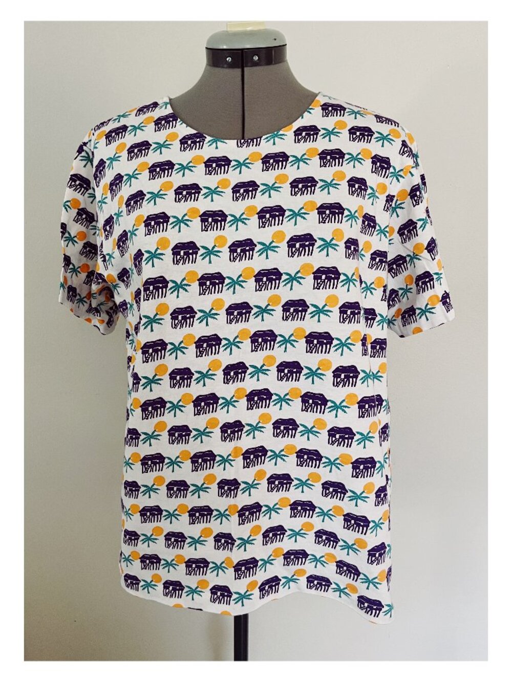 VTG J.Crew All Over Print Bungalow Beach Tee Sz L